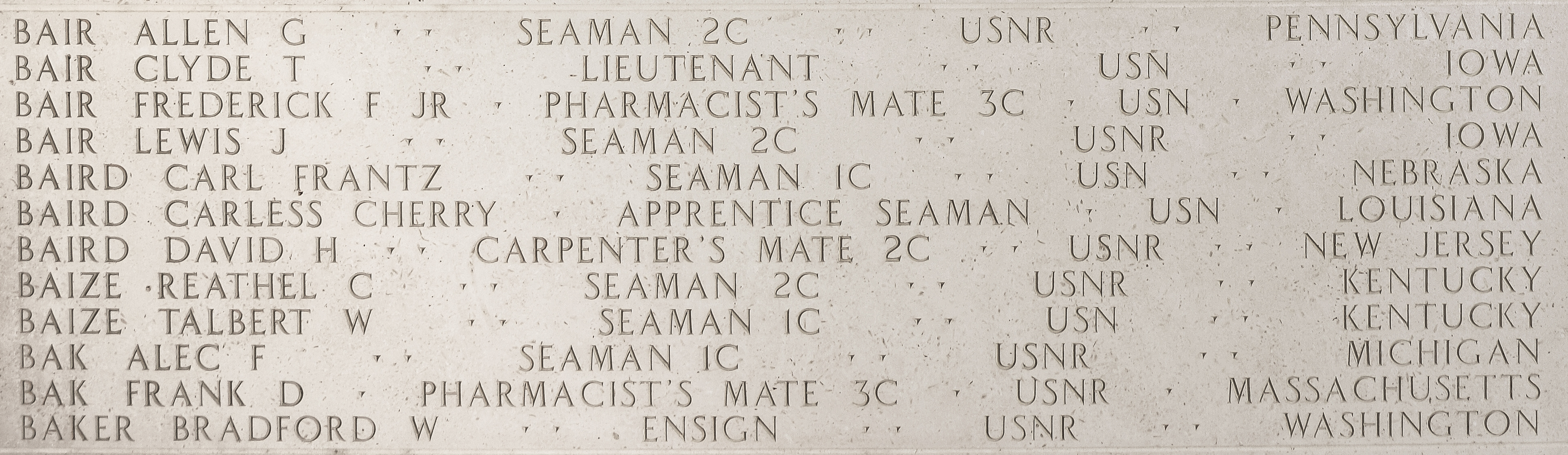 Frederick F. Bair, Pharmacist's Mate Third Class